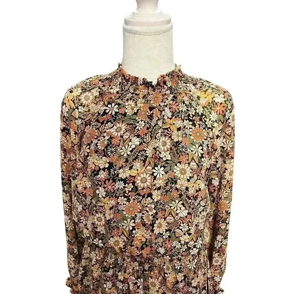 Lost + Wander Women's Black Floral Outpost Button Front Mini Dress Size Medium